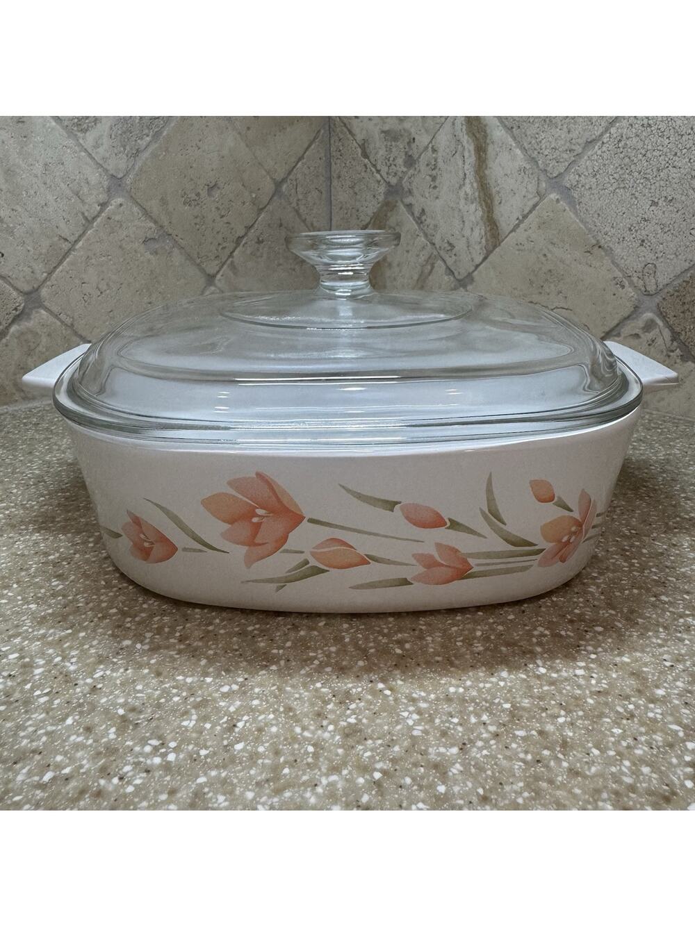 Vintage 1987 Corning Ware Peach Floral A-2-B Casserole Dish 2 Liter Pyrex Lid